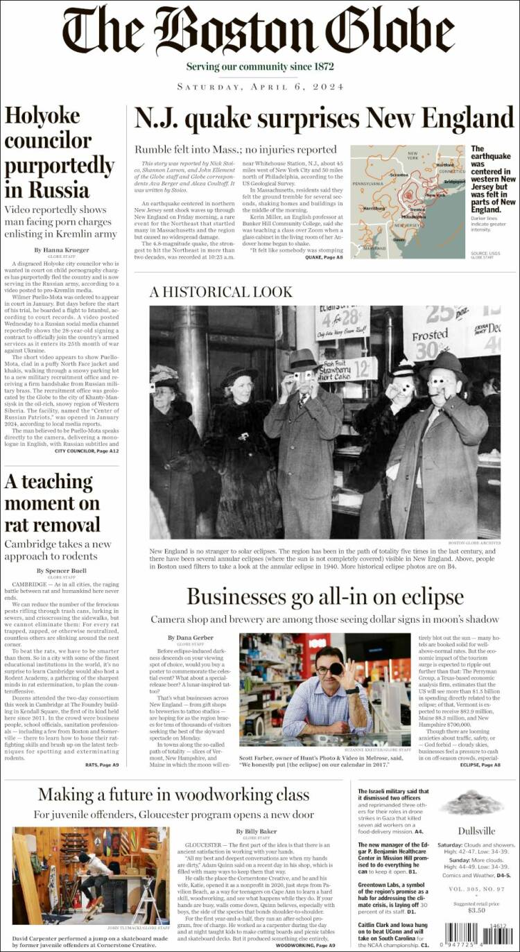 Portada de Boston Globe (USA)