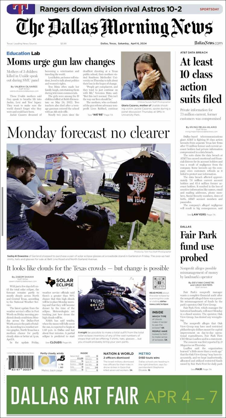 Portada de Dallas Morning News (USA)