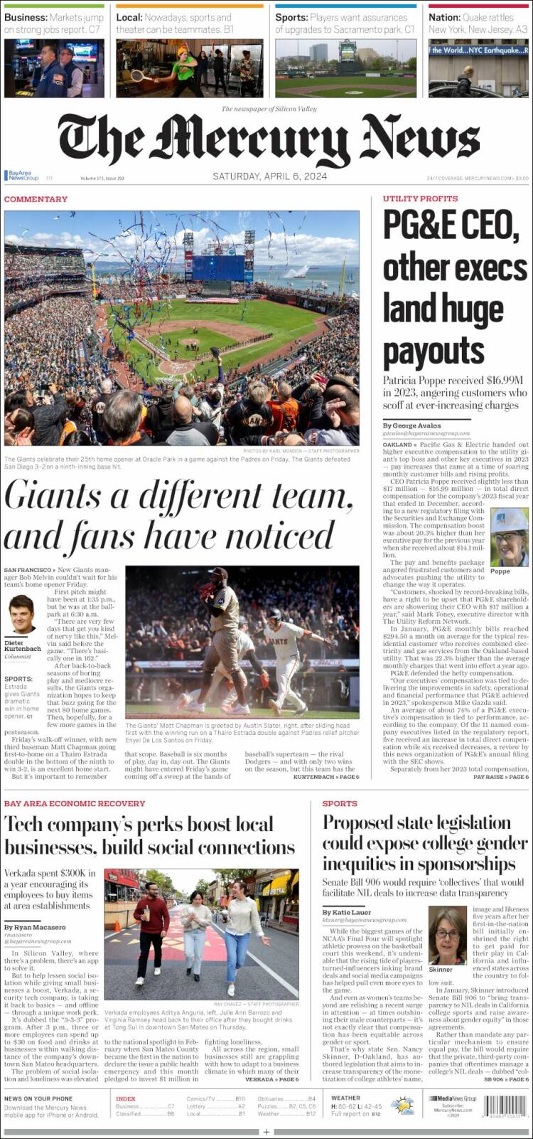 Portada de San Jose Mercury News (USA)