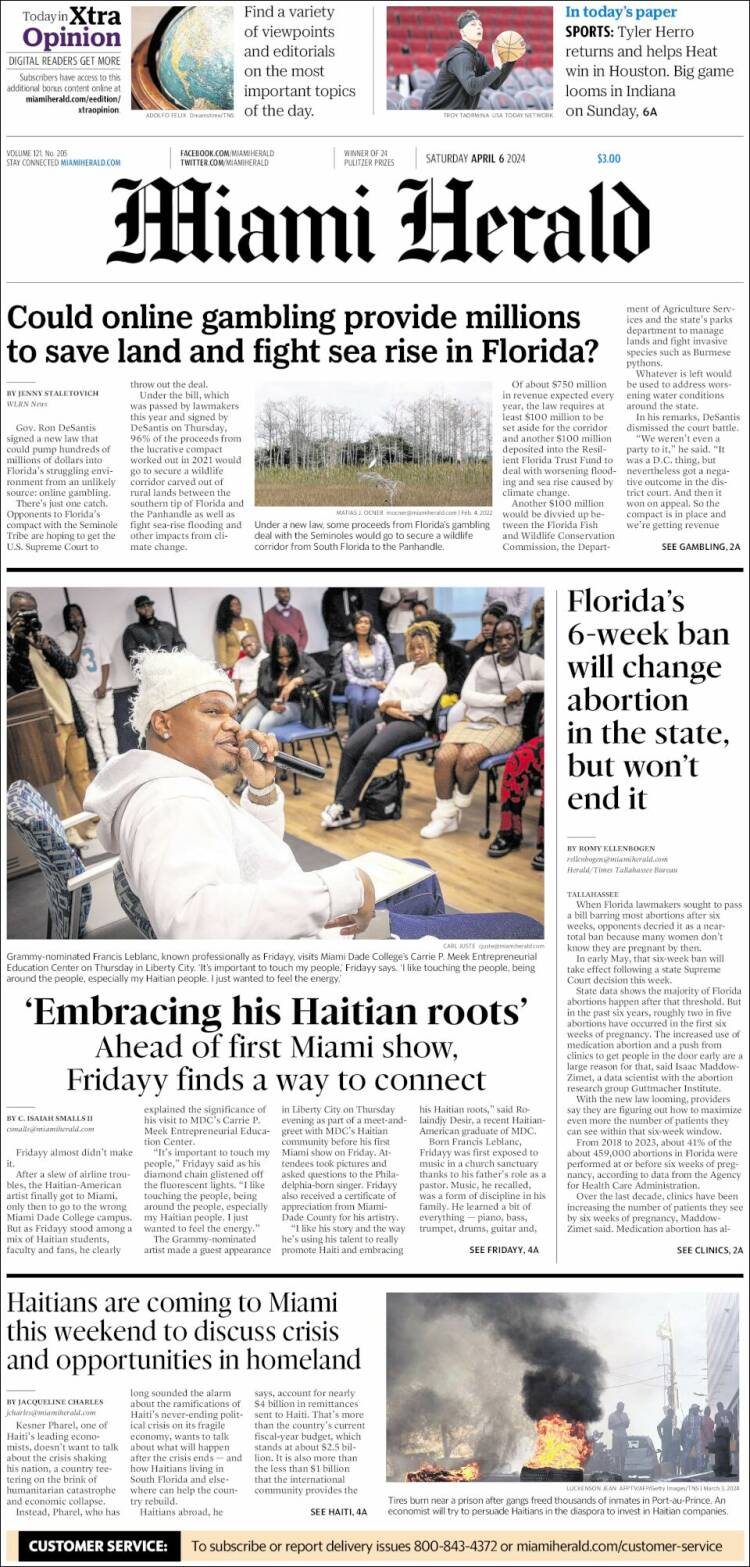 Portada de Miami Herald (USA)