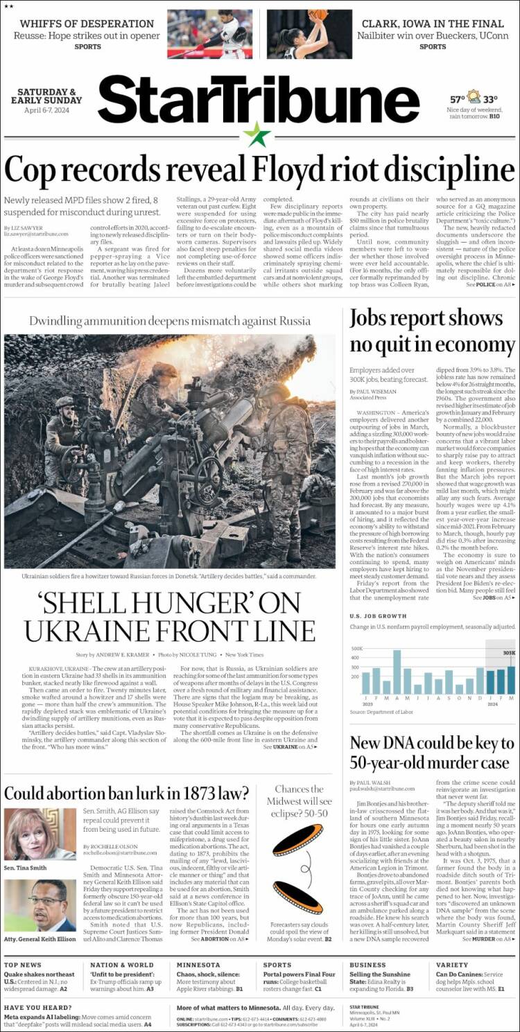 Portada de Star Tribune (USA)