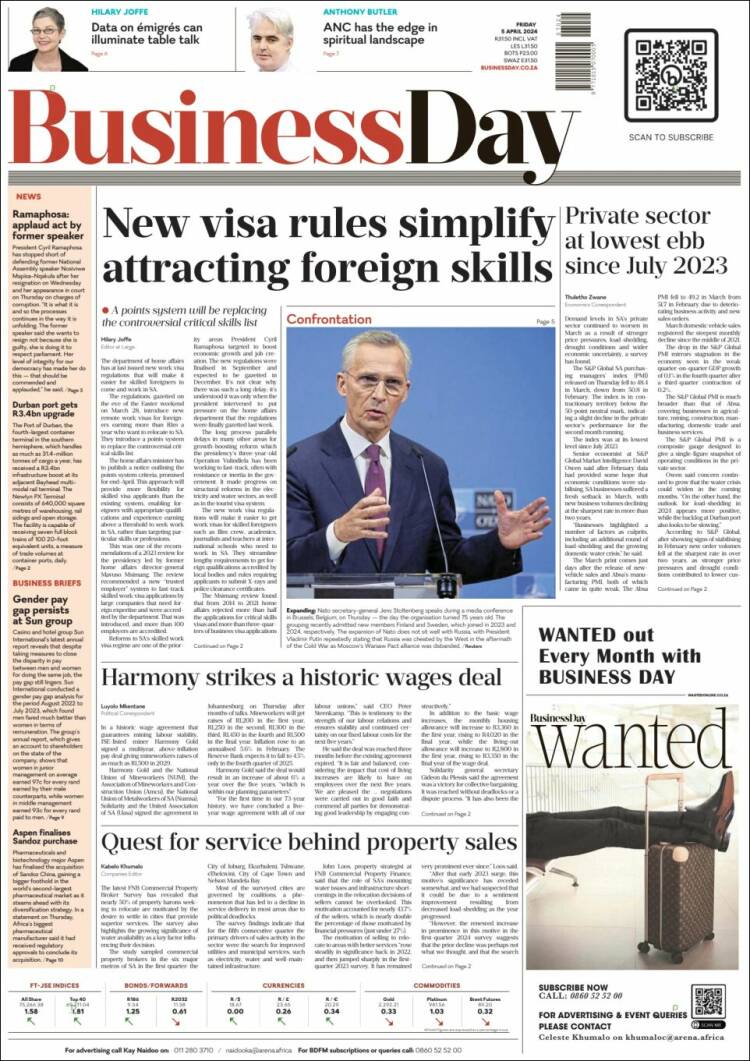 Portada de Business Day (Sud&aacute;frica)