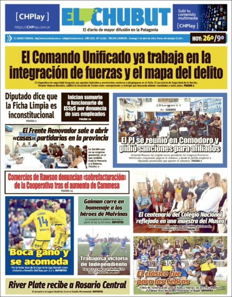 Portada de El Chubut (Argentina)
