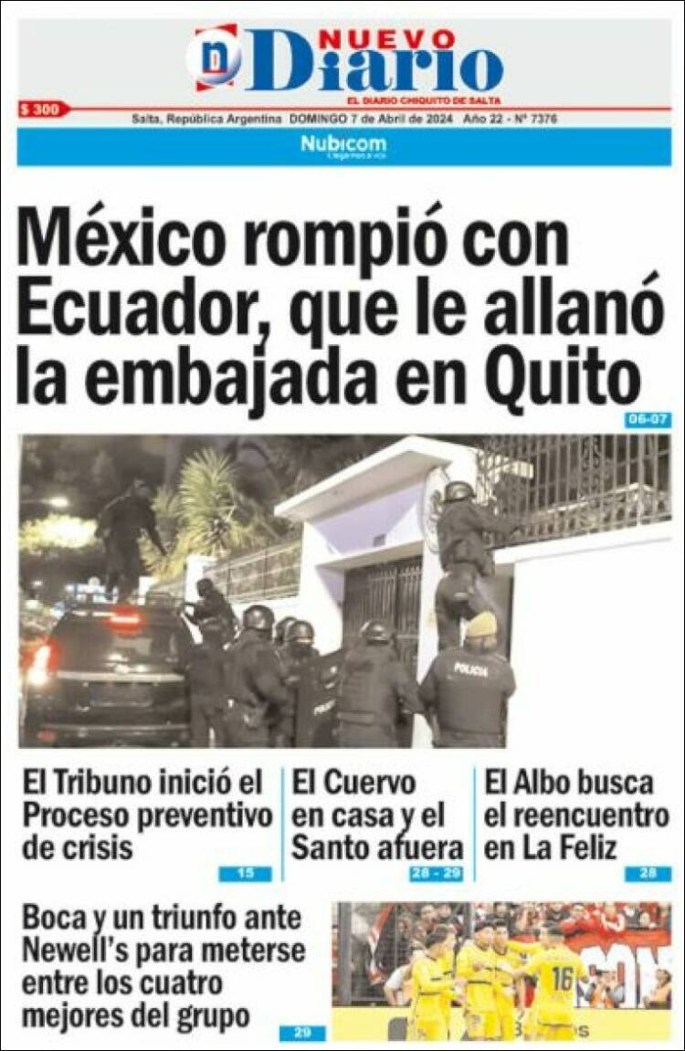 Portada de Nuevo Diario de Salta (Argentina)