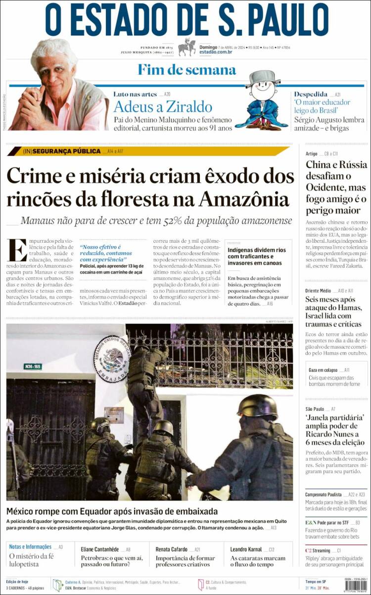 Portada de O Estado de São Paulo (Brasil)