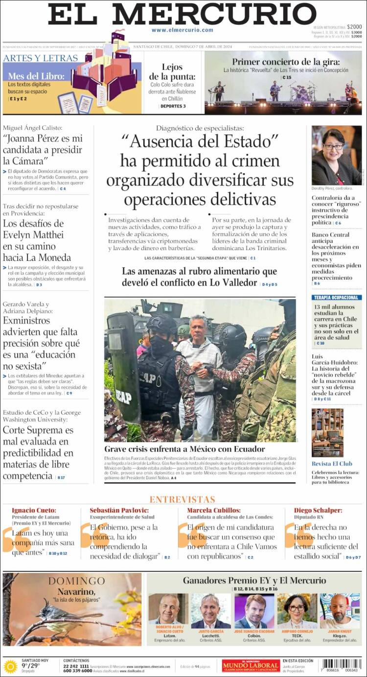 Portada de El Mercurio (Chile)