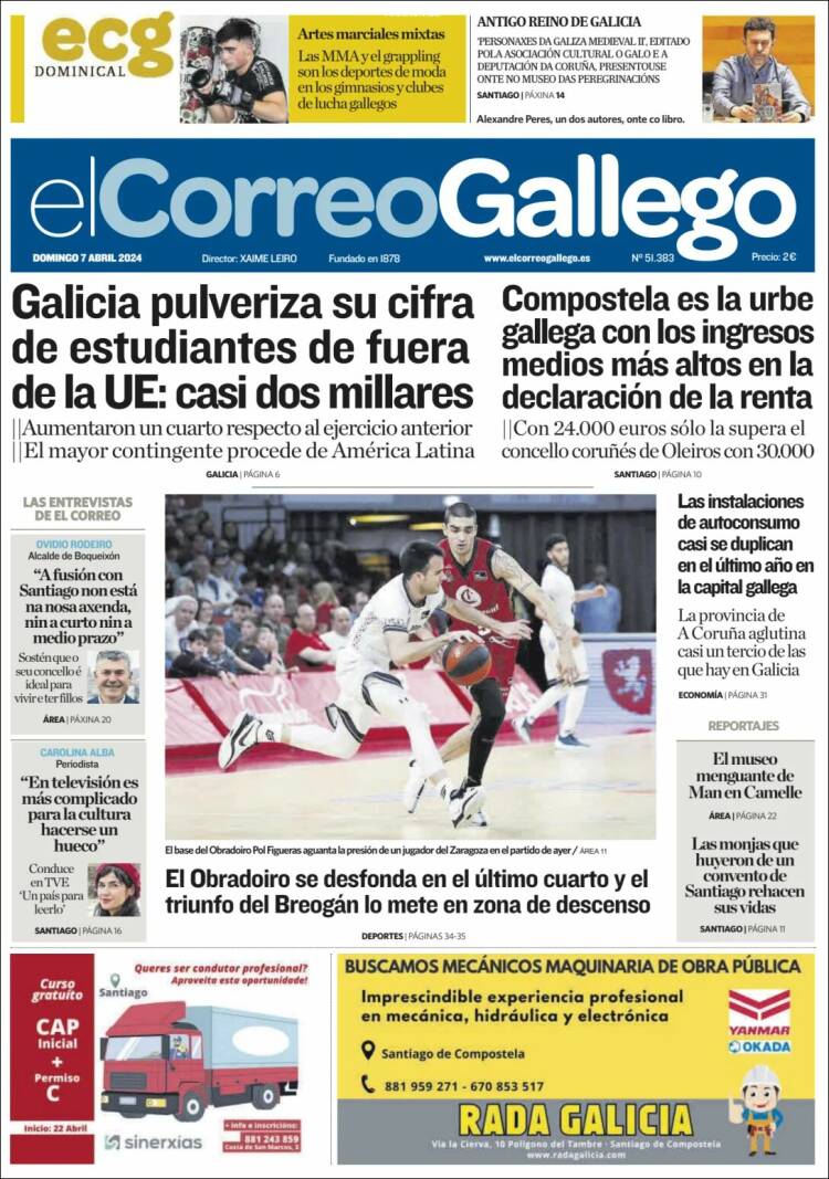 Portada de El Correo Gallego (España)