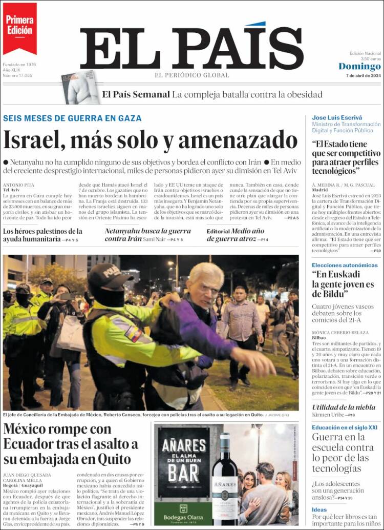 Portada de El País (España)