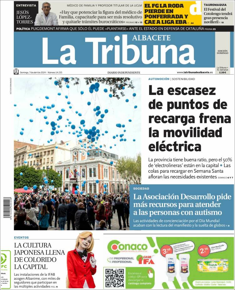 Portada de La Tribuna de Albacete (España)