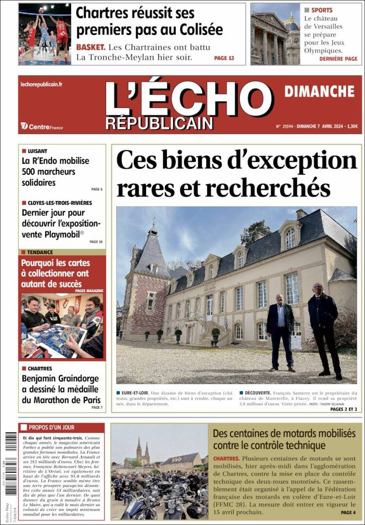 Portada de L'Echo Républicain (Francia)