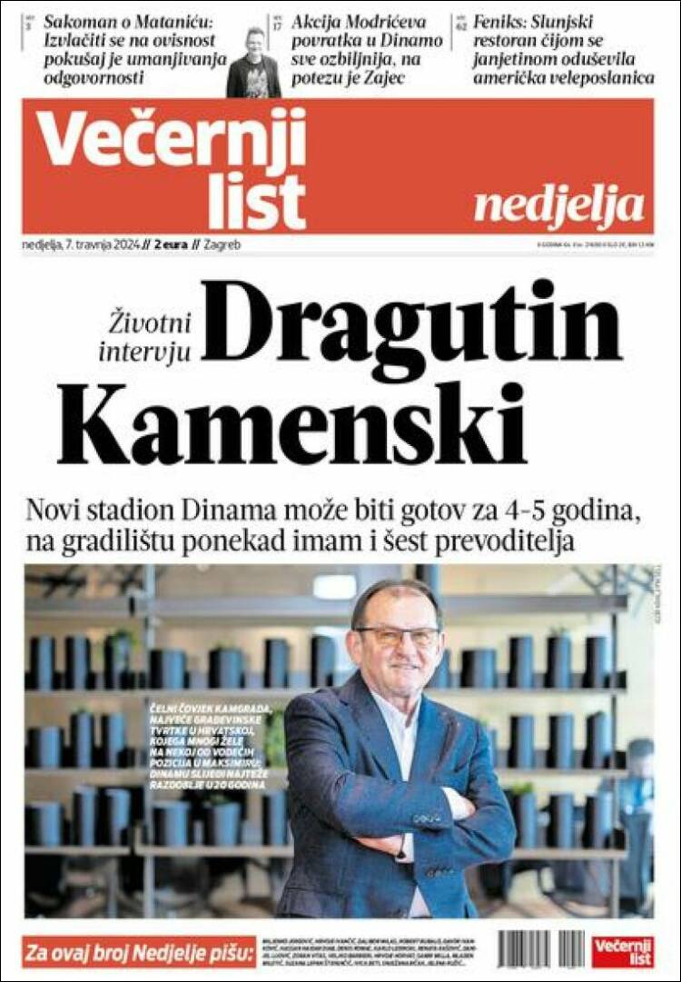 Portada de Večernji (Croacia)