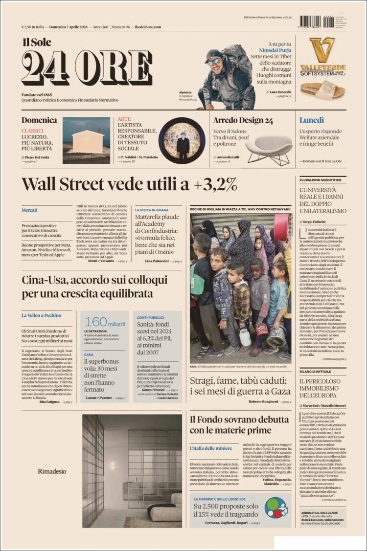 Portada de Il Sole 24 ORE (Italia)