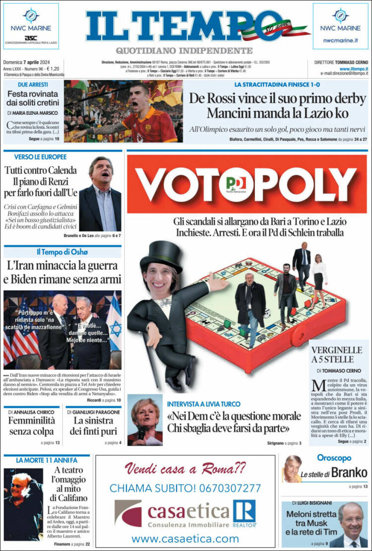 Portada de Il Tempo (Italia)