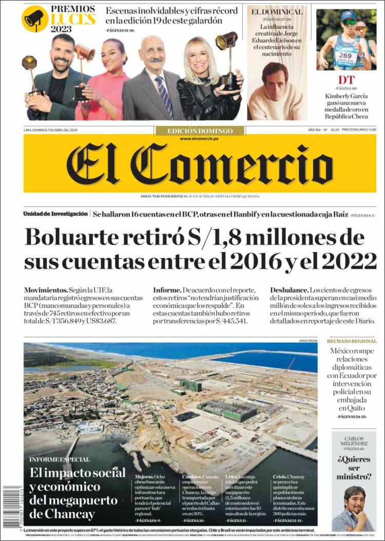 Portada de El Comercio (Per&uacute;)