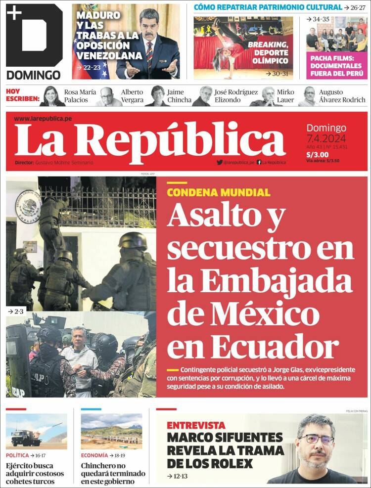 Periódico La Republica Perú Periódicos De Perú Edición De Domingo