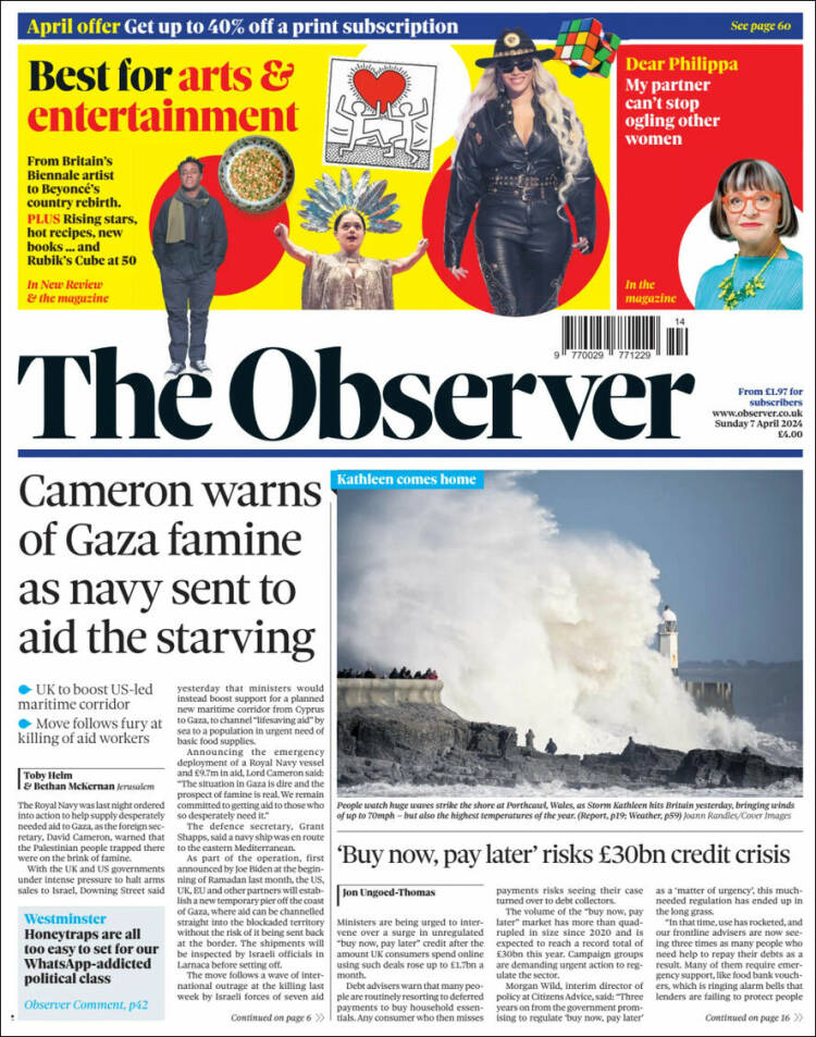 Portada de The Observer (Reino Unido)