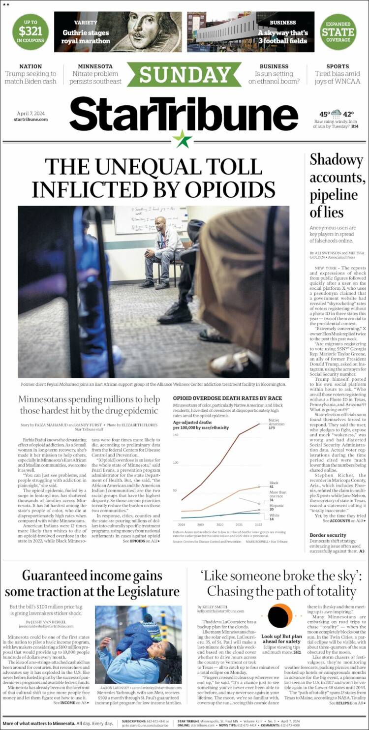 Portada de Star Tribune (USA)