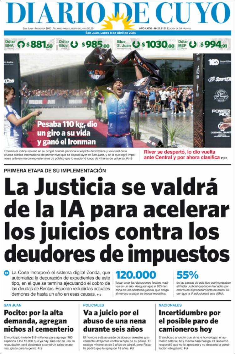 Portada de Diario de Cuyo (Argentina)