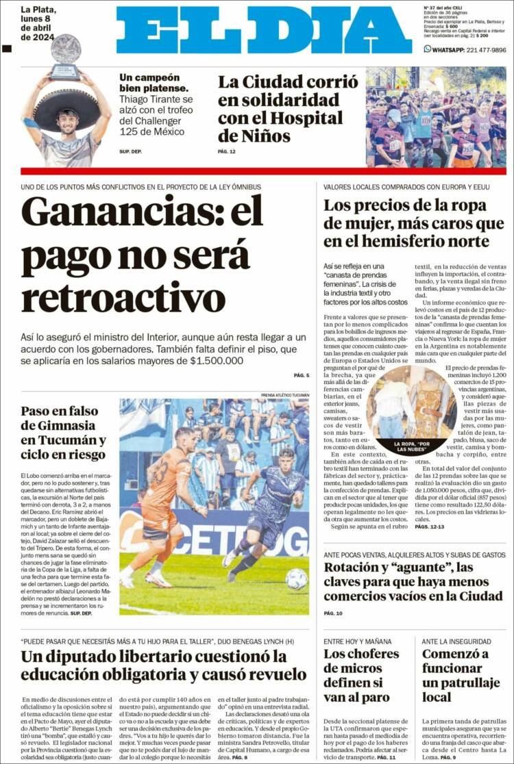 Portada de El Día de la Plata (Argentina)