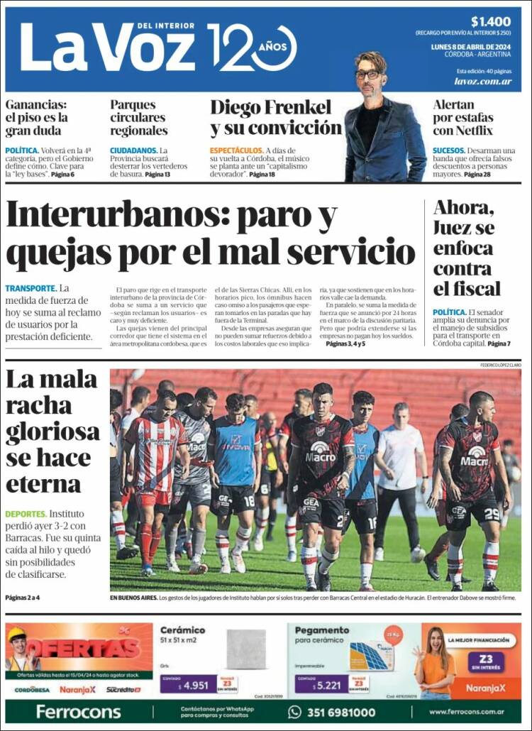Portada de La Voz del Interior (Argentina)