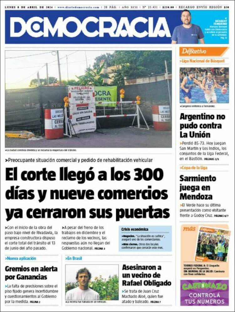 Portada de Diario Democracia (Argentina)