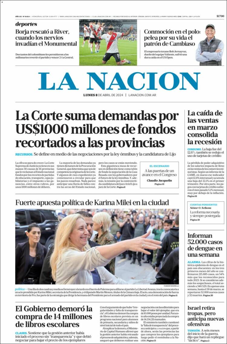 Portada de La Nación (Argentina)