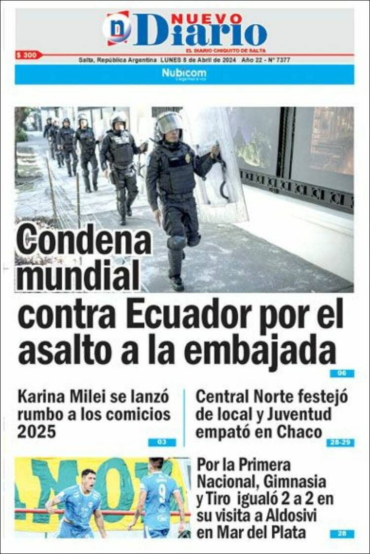 Portada de Nuevo Diario de Salta (Argentina)