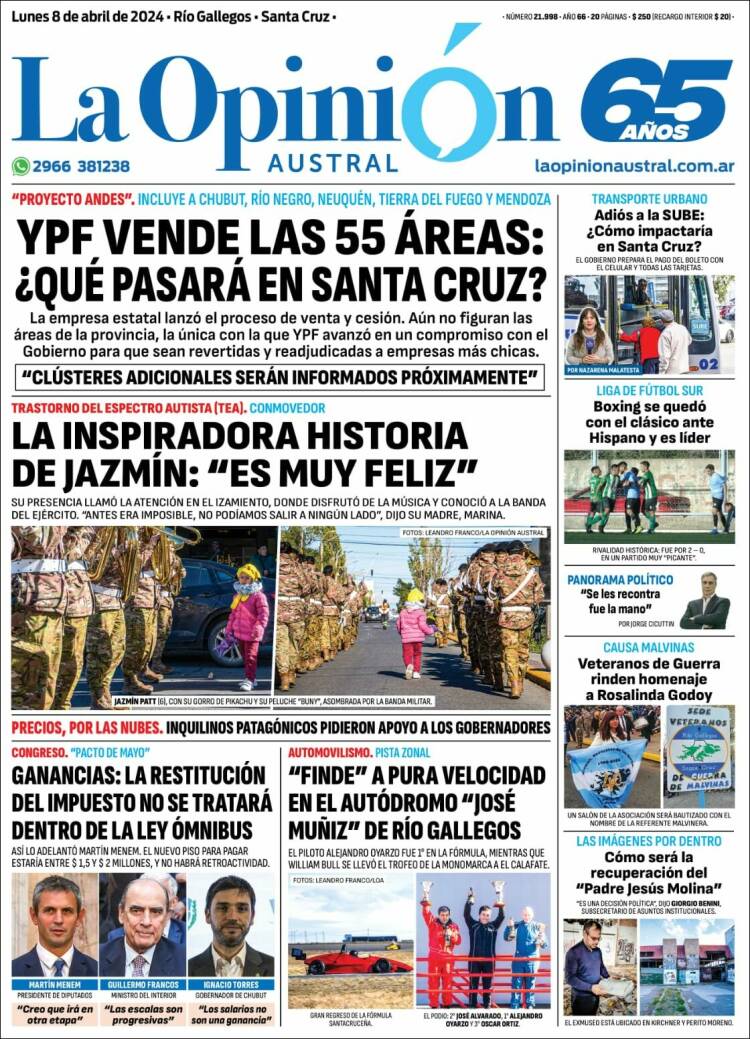 Portada de La Opinión Austral (Argentina)
