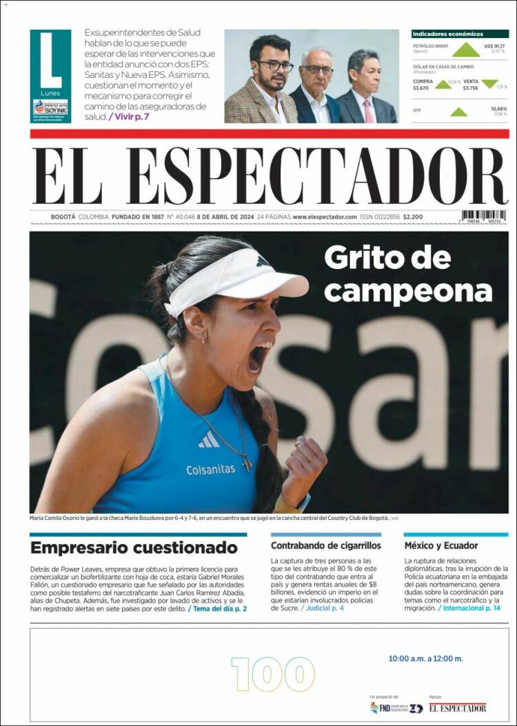 Portada de El Espectador (Colombia)