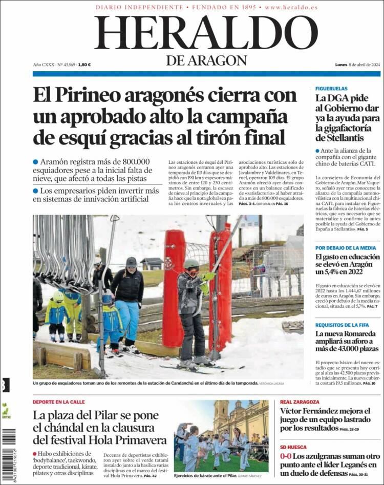 Portada de Heraldo de Aragón (España)