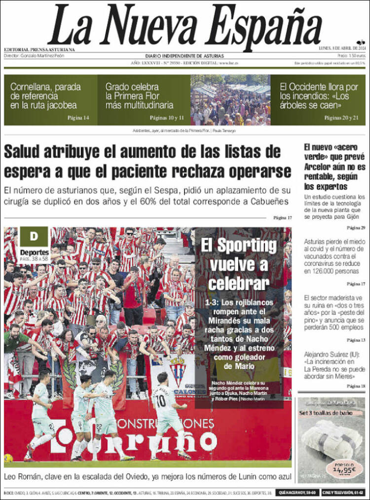 Portada de La Nueva España (España)