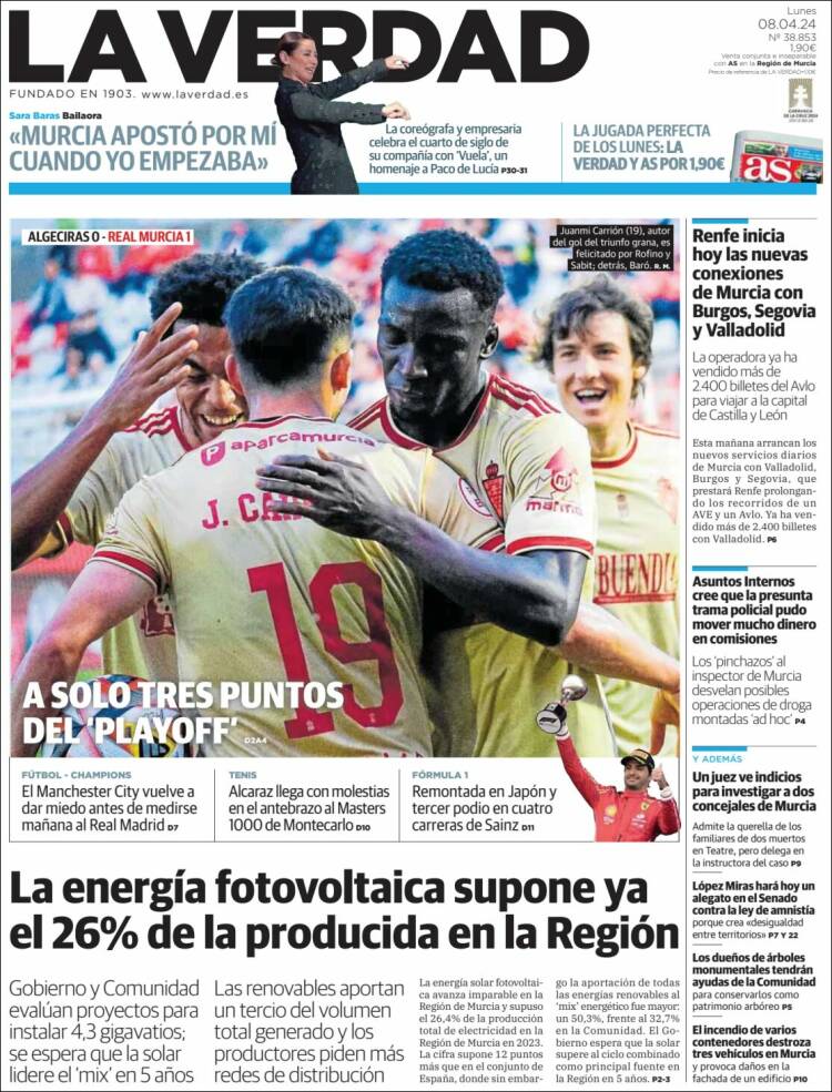Portada de La Verdad de Murcia (España)