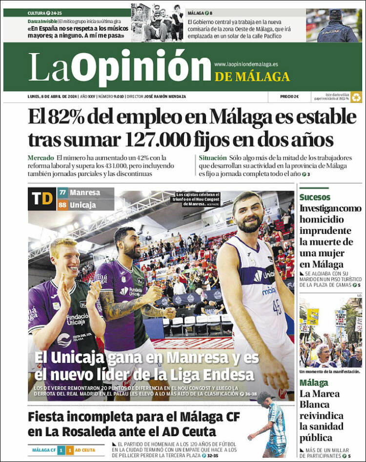 Portada de La Opinión de Málaga (España)