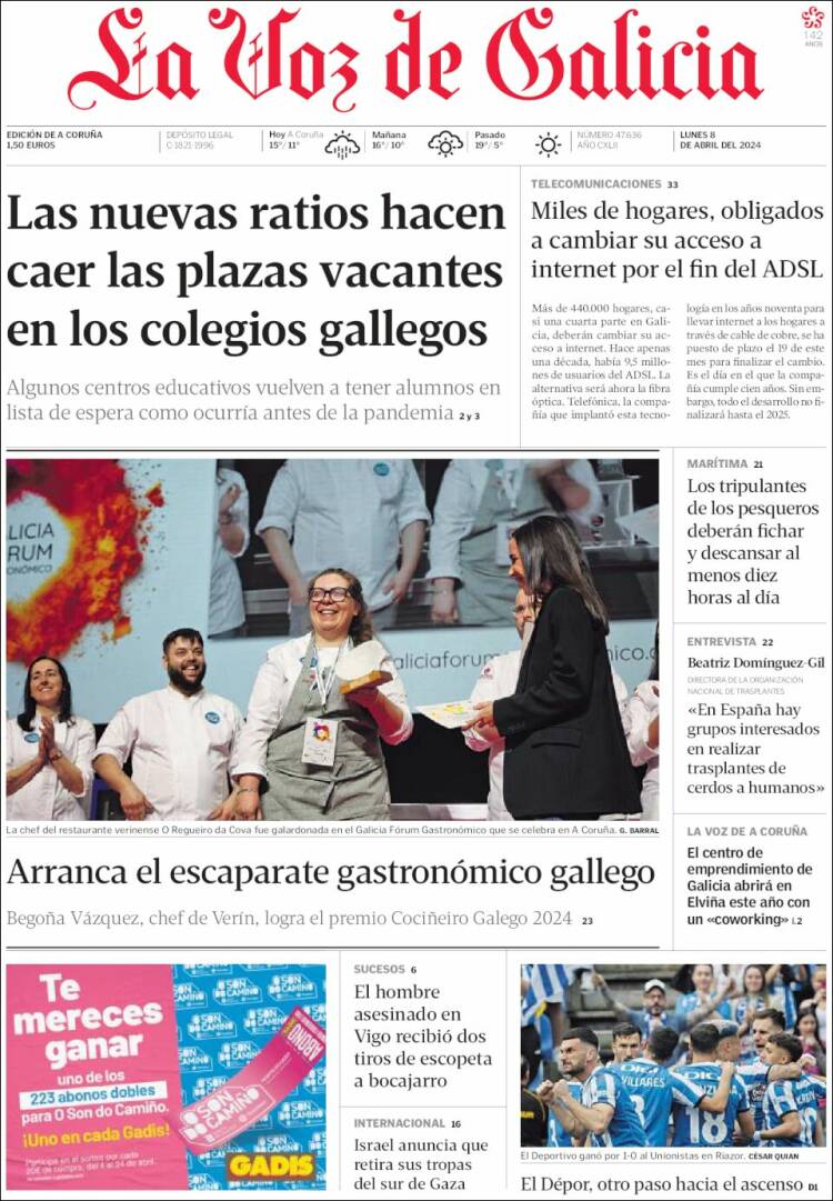 Portada de La Voz de Galicia (España)