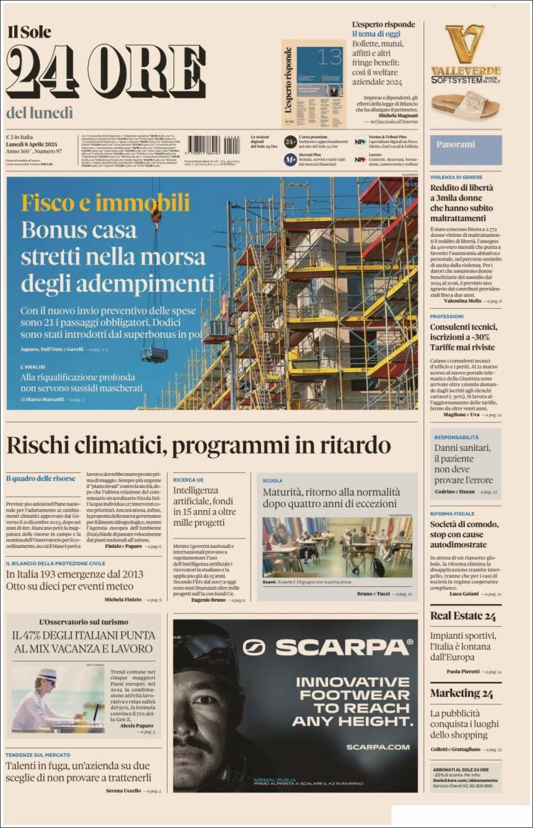 Portada de Il Sole 24 ORE (Italia)