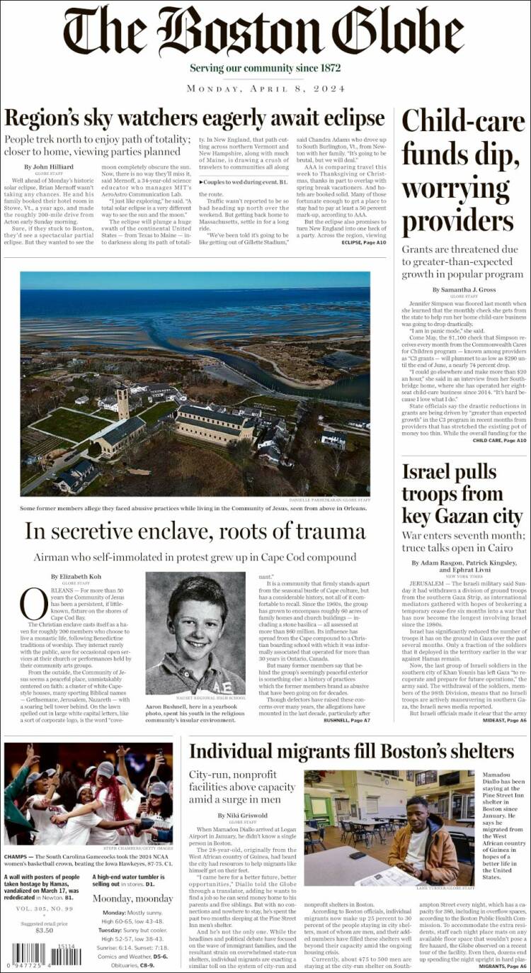 Portada de Boston Globe (USA)