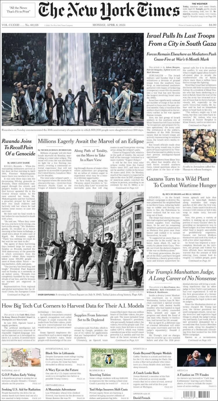 Portada de New York Times (USA)