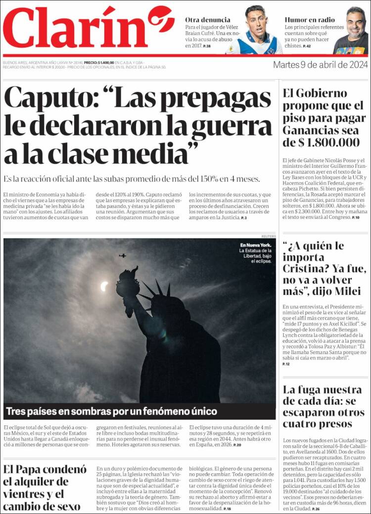 Portada de Clarín (Argentina)