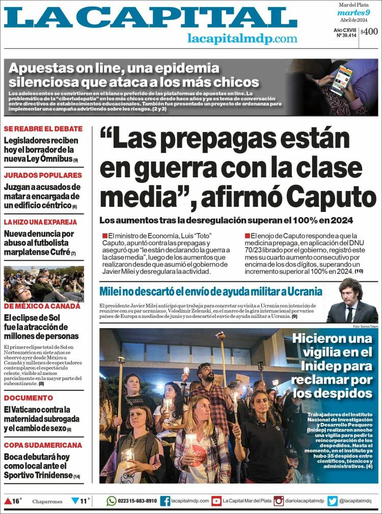 Portada de Diario La Capital - Mar del Plata (Argentina)