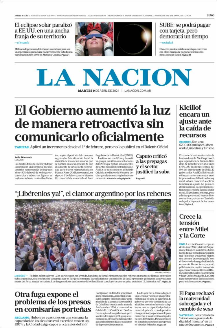 Portada de La Nación (Argentina)