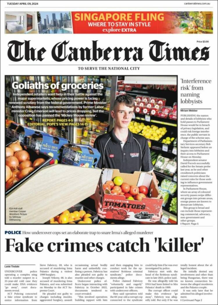 Portada de The Canberra Times (Australia)