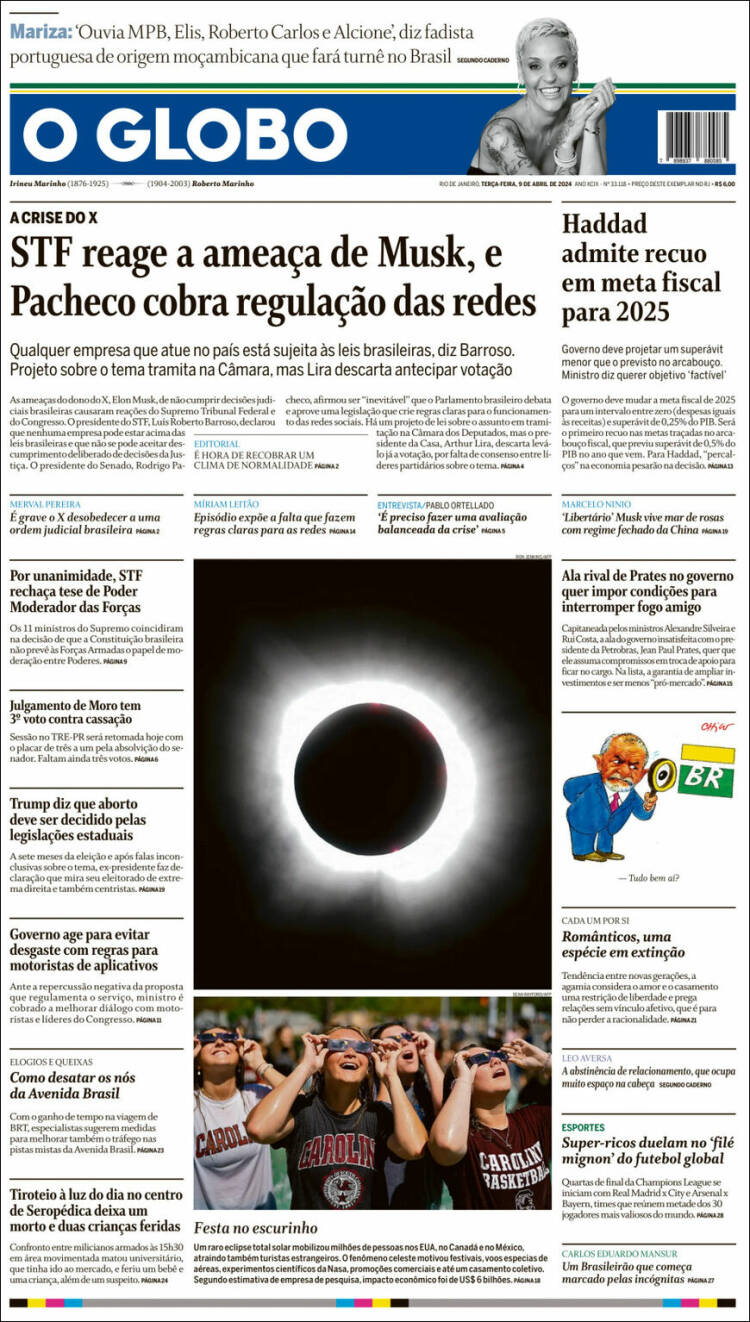 Portada de O Globo (Brasil)