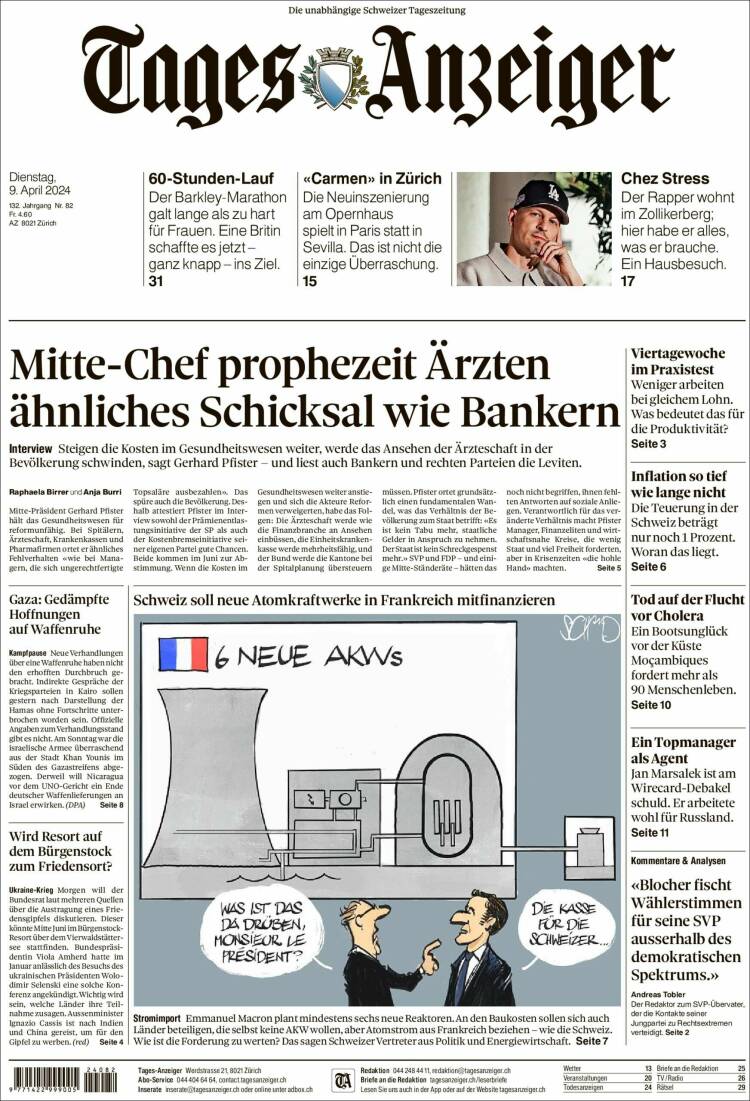 Portada de Tages-Anzeiger (Suiza)