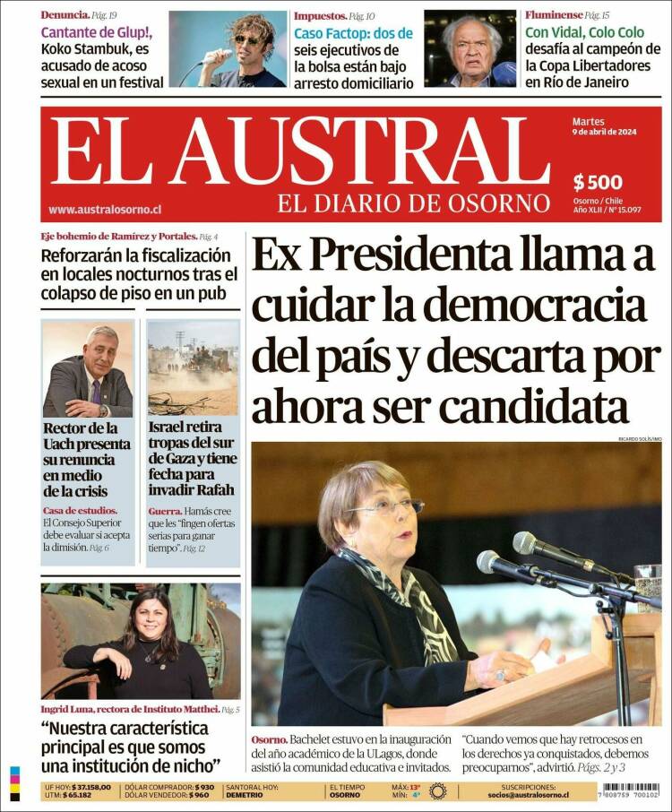 Portada de El Austral de Osorno (Chile)