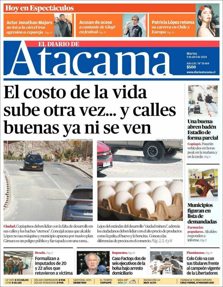 Portada de Diario de Atacama (Chile)