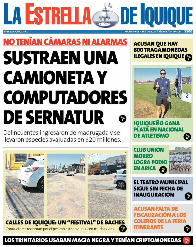 Portada de La Estrella de Iquique (Chile)