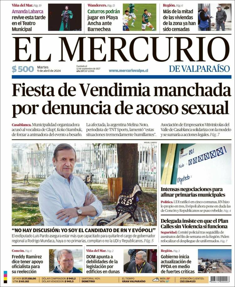 Portada de Mercurio de Valparaiso (Chile)