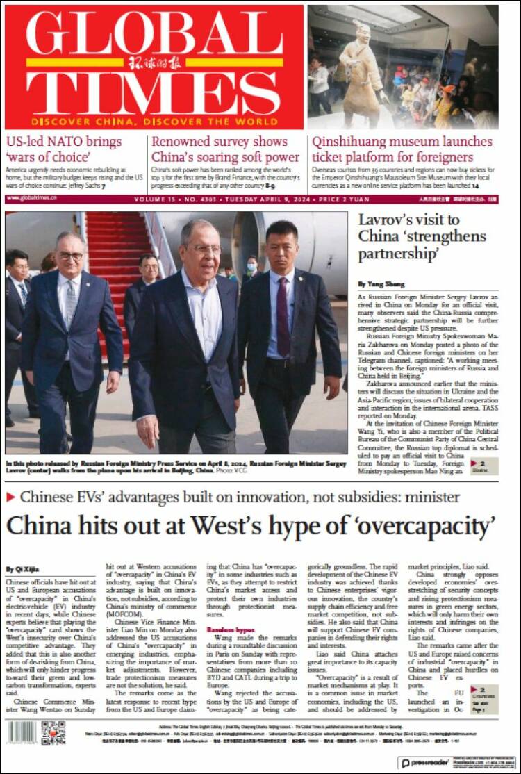 Portada de The Global Times (China)