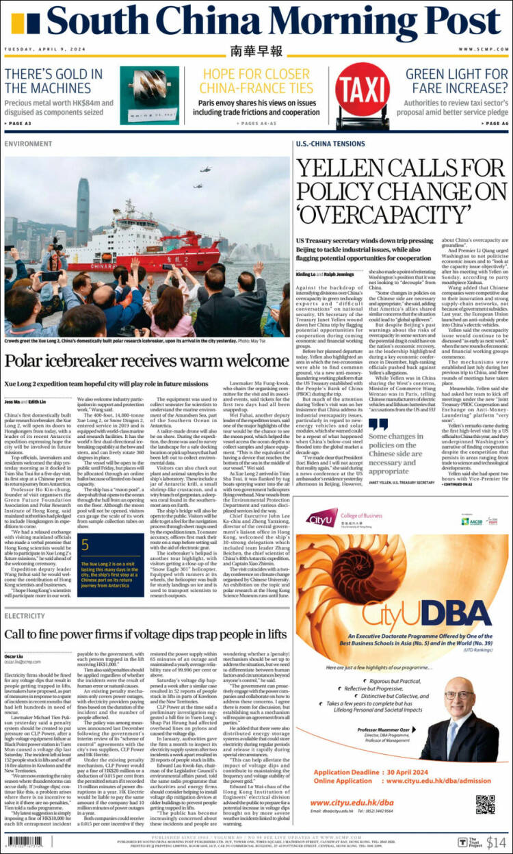 Portada de South China Morning Post (China)