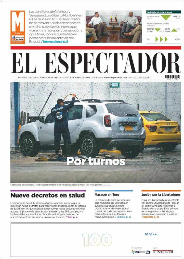 Portada de El Espectador (Colombia)